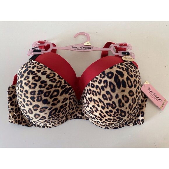 2 Pack Juicy Couture Bra Show Me Off Lined JC2801 Leopard Print Red Size 42D NEW - Picture 1 of 11